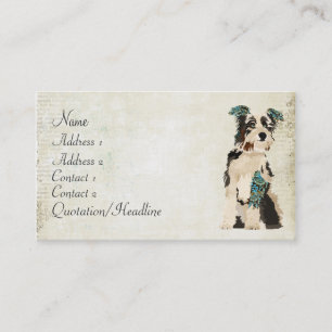 Blaue Vintage Blumen-Hunde Visitenkarte