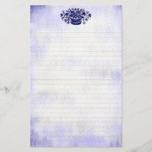 Blaue Vintage Blumen-Imitat-Leinwand gezeichnetes Briefpapier