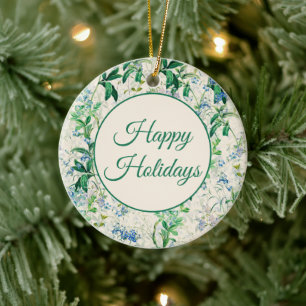 Blaue Vintage-Blumen Keramik Ornament
