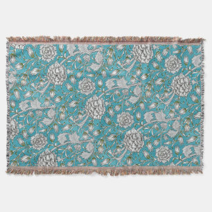 Blaue Vintage-Blumen mit Silberlaub Decke