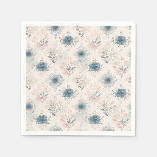 Blaue Vintage-Blumen-Papier-Serviette Serviette (Vorderseite)