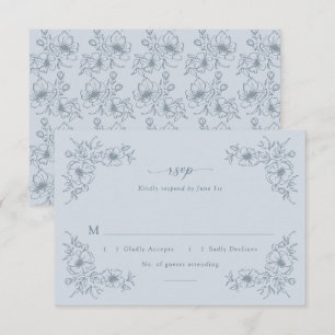 Blaue Vintage-Blumen RSVP Karte