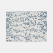 Blaue Vintage-Blumen-Skizzenmuster Fleecedecke (Vorderseite (Horizontal))