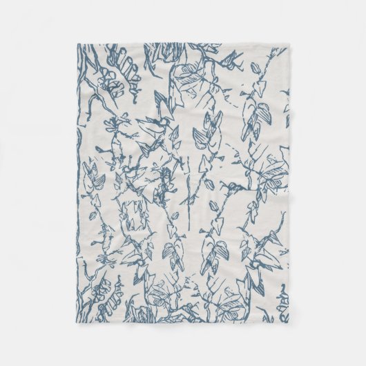 Blaue Vintage-Blumen-Skizzenmuster Fleecedecke (Vorderseite)