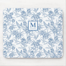 Blaue Vintage-Blumen-Toile de Jouy französisches M