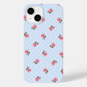Blaue Vintage-Blumen und Punkte Case-Mate iPhone 14 Hülle