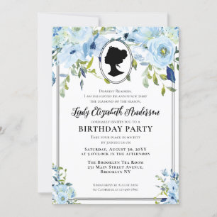 Blaue Vintage-Blumen zum Geburtstag der Regency-Ge Einladung