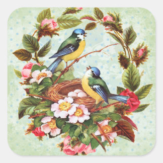 Blaue Vintage-Blumenaufkleber Quadratischer Aufkleber