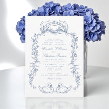 Blaue Vintage-Blumenbogen-Hochzeitseinladung
