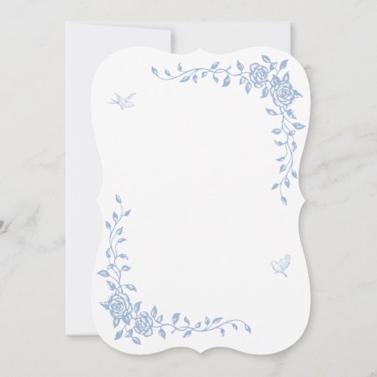 Blaue Vintage Blumendusche Einladung (Rückseite)