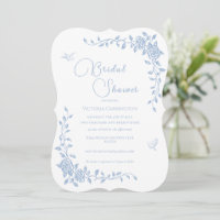 Blaue Vintage Blumendusche Einladung