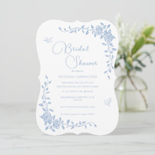 Blaue Vintage Blumendusche Einladung