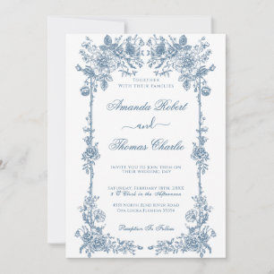 Blaue Vintage Blumenhochzeit Einladung
