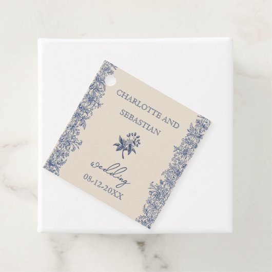 Blaue Vintage Blumenhochzeit Geschenkanhänger (Beispiel)