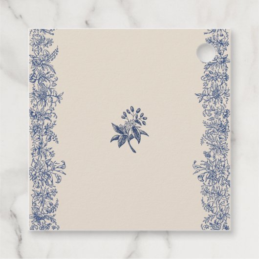 Blaue Vintage Blumenhochzeit Geschenkanhänger (Rückseite)