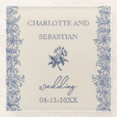 Blaue Vintage Blumenhochzeit Glasuntersetzer (Vorderseite)