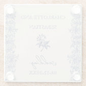 Blaue Vintage Blumenhochzeit Glasuntersetzer (Rückseite)