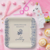 Blaue Vintage Blumenhochzeit Pappteller (Party)