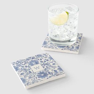 Blaue Vintage-Blumenmonogramm-Steinuntersetzer Steinuntersetzer