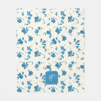 Blaue Vintage-Blumenmuster mit personalisierter Mo Fleecedecke