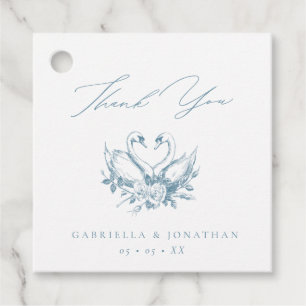 Blaue Vintage-Blumenschwäne Skript Hochzeit Danke Geschenkanhänger