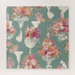 Blaue Vintage-Blumensträuße Puzzle