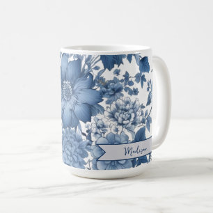 Blaue Vintage-Chinoiserie-Blumenmuster personalisi Kaffeetasse