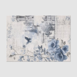 Blaue Vintage-Collage mit Rosen und Architektur Seidenpapier