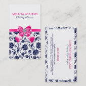 Blaue Vintage Damasken mit rosa Bogen Visitenkarte (Vorne/Hinten)
