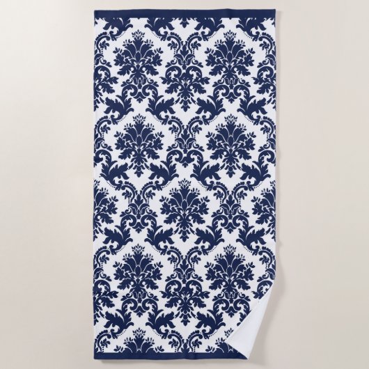 Blaue Vintage Damasken Strandtuch (Vorderseite)