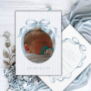 Blaue Vintage elegante Geburtsanzeige für Babyjung Einladung