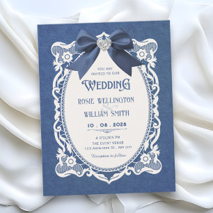 Blaue vintage elegante Hochzeit  Einladung
