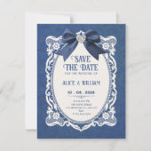 Blaue vintage elegante save the date (Vorderseite)