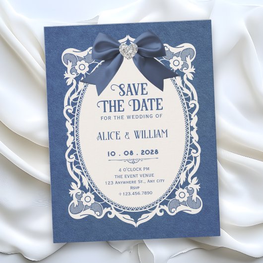 Blaue vintage elegante save the date