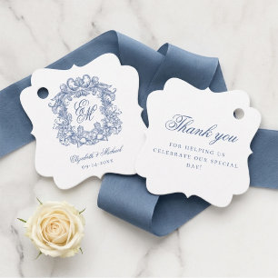 Blaue Vintage-elegante Schrift Monogramm-Wappen Ho Geschenkanhänger