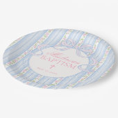 Blaue Vintage Fancy Florale Taufe Pappteller (Schrägansicht)