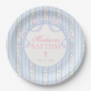 Blaue Vintage Fancy Florale Taufe Pappteller