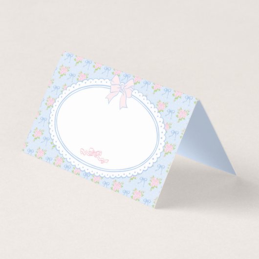 Blaue Vintage Fancy Florale Tischdeko Namenskarte (Vorderseite)