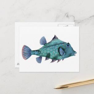 Blaue Vintage-Fisch Postkarte