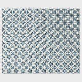 Blaue Vintage-Fliesen-Blumen-Verpackungspapier, Tr Geschenkpapier