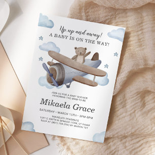 Blaue Vintage-Flugzeug-Jungen-Baby-Party Einladung