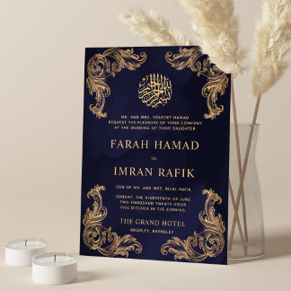 Blaue Vintage-Gold-Ecke Islamische Muslimische Hoc Einladung