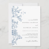 Blaue Vintage-Hochzeit  Einladung (Vorderseite)