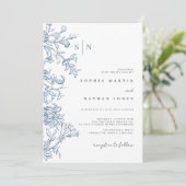 Blaue Vintage-Hochzeit  Einladung (Stehend Vorderseite)
