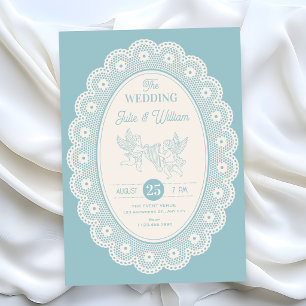 Blaue Vintage-Hochzeit Einladung