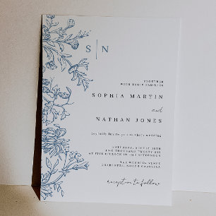 Blaue Vintage-Hochzeit Einladung