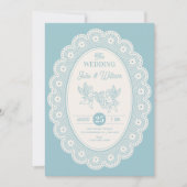 Blaue Vintage-Hochzeit Einladung (Vorderseite)