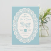 Blaue Vintage-Hochzeit Einladung (Stehend Vorderseite)