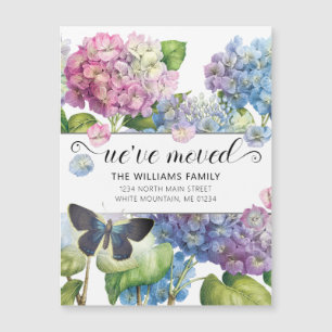 Blaue Vintage-Hortensien-Blumen-Schmetterling Umzu Magnetkarte