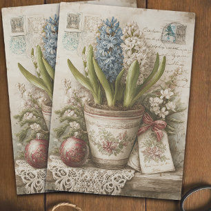 Blaue Vintage-Hyazinthen-Blumen-Weihnachts-Decoupa Seidenpapier